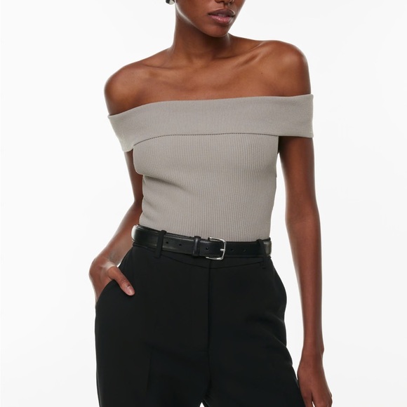 Aritzia Babaton  NWOT Sculpt Knit Off-Shoulder Ashen grey size small - Picture 1 of 14
